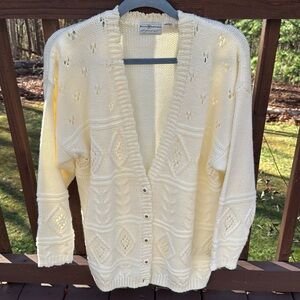 Vintage Knit Cream Oversized Cottage-core Cardigan